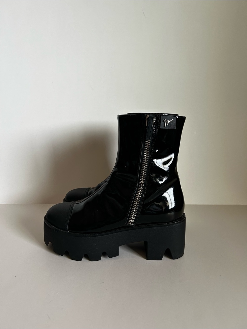 Giuseppe Zanotti Black Patent Platform Zip Ankle Boots